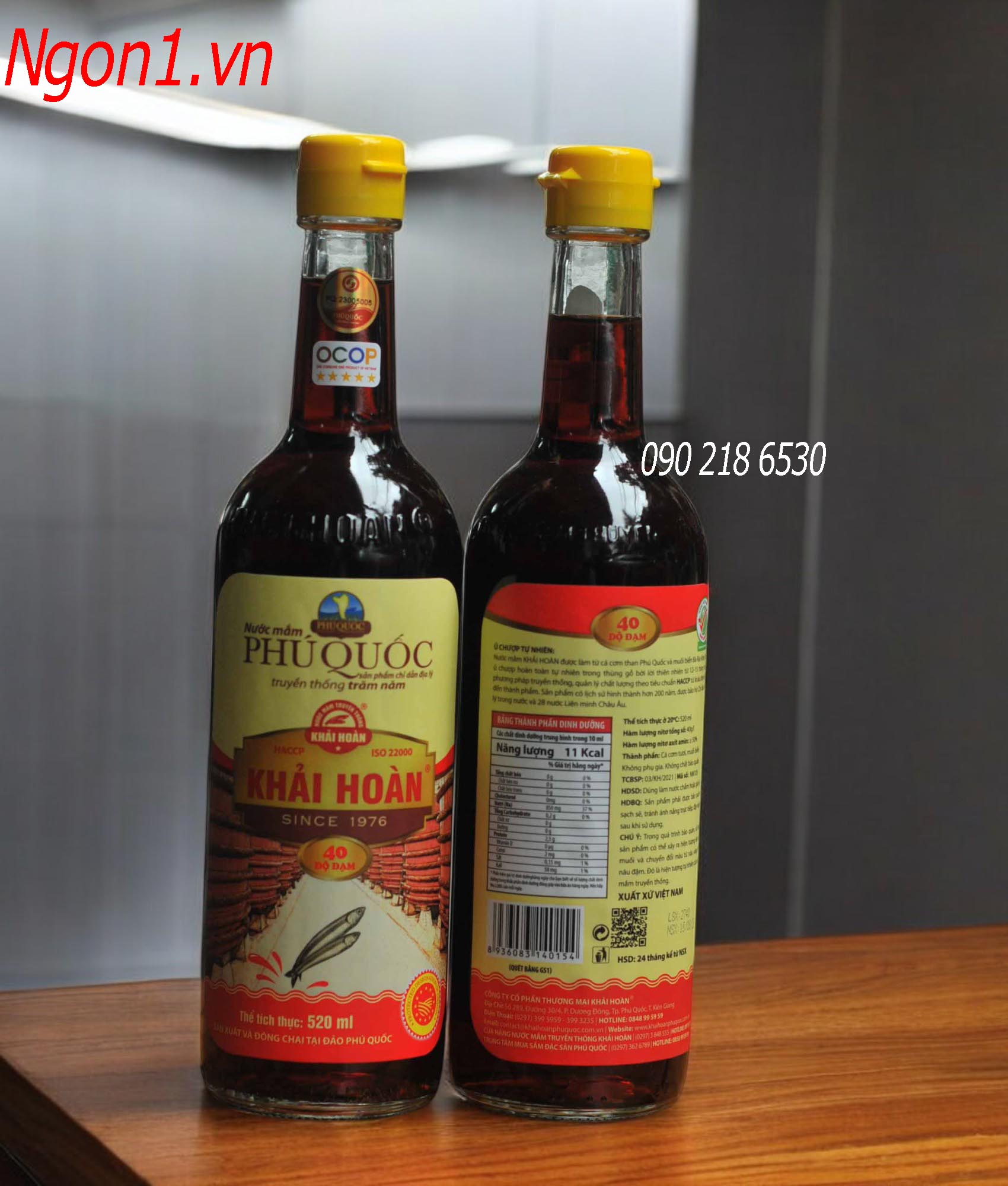 Nước mắm Khải Hoàn Phú Quốc 40 độ đạm (chai thủy tinh 520ml)