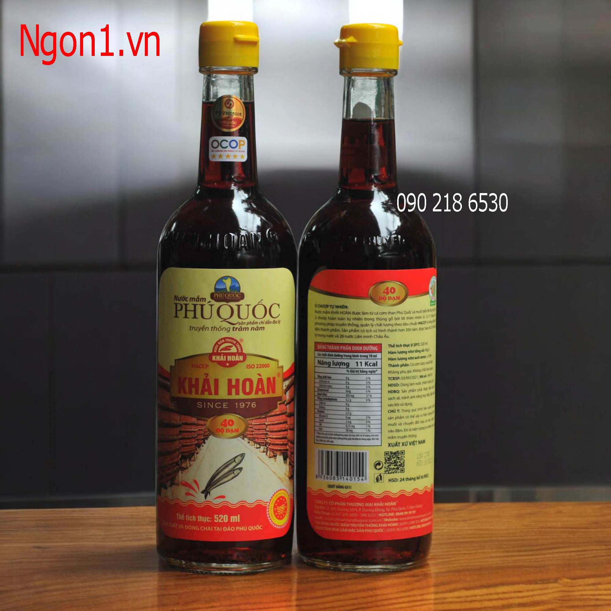 Nước mắm Khải Hoàn Phú Quốc 40 độ đạm (chai thủy tinh 520ml)